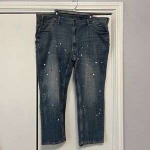True Nation Jeans Tapered Fit Distressed Paint Splatter‎ Denim Blue 46x30